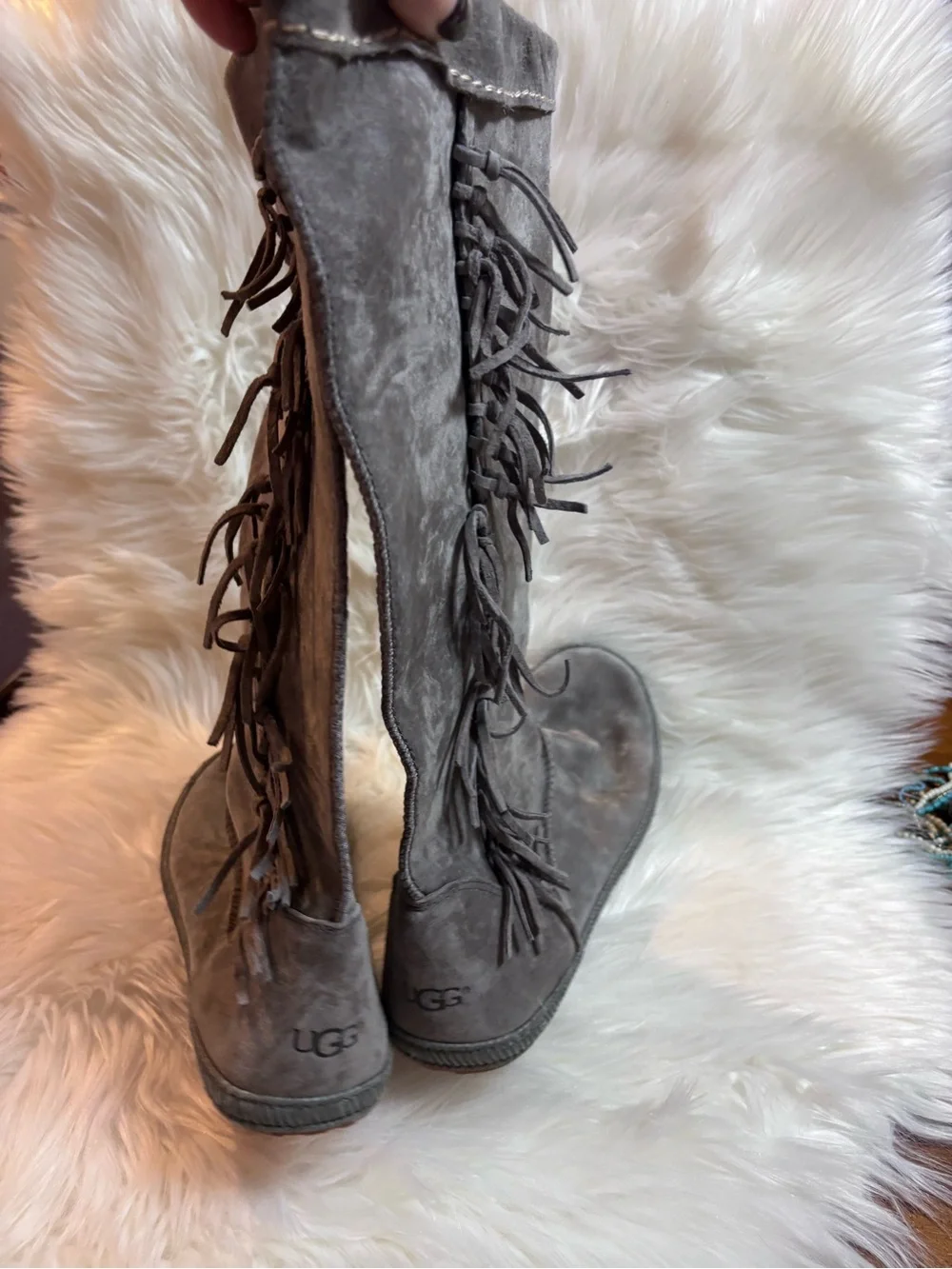 UGG Gray Suede Fringe Boots